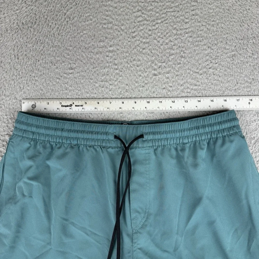 Volcom Swim Trunks Mens Xl Teal Blue Solid Elastic Waist Drawstring Pockets